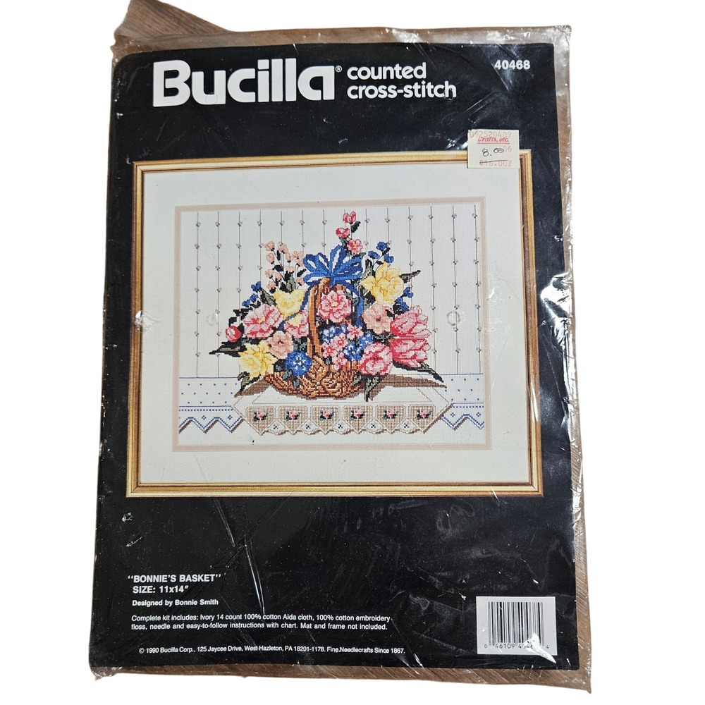 Vintage Bucilla Bonnie's Basket Counted Cross Stitch Kit 11x14‎ 90s 40468 NWT